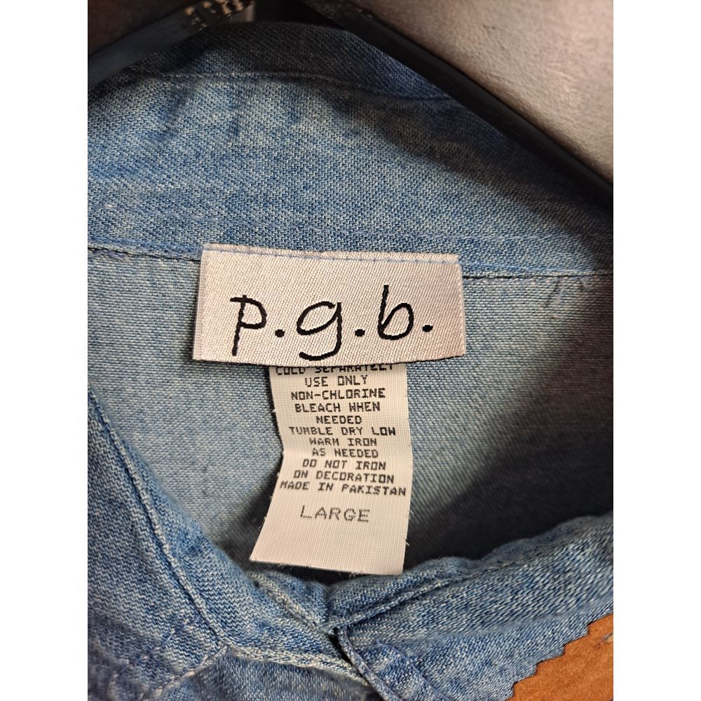 P.G.B. Western Denim Shirt Leather Fringe Lace Up Detail Large - Picture 6 of 8